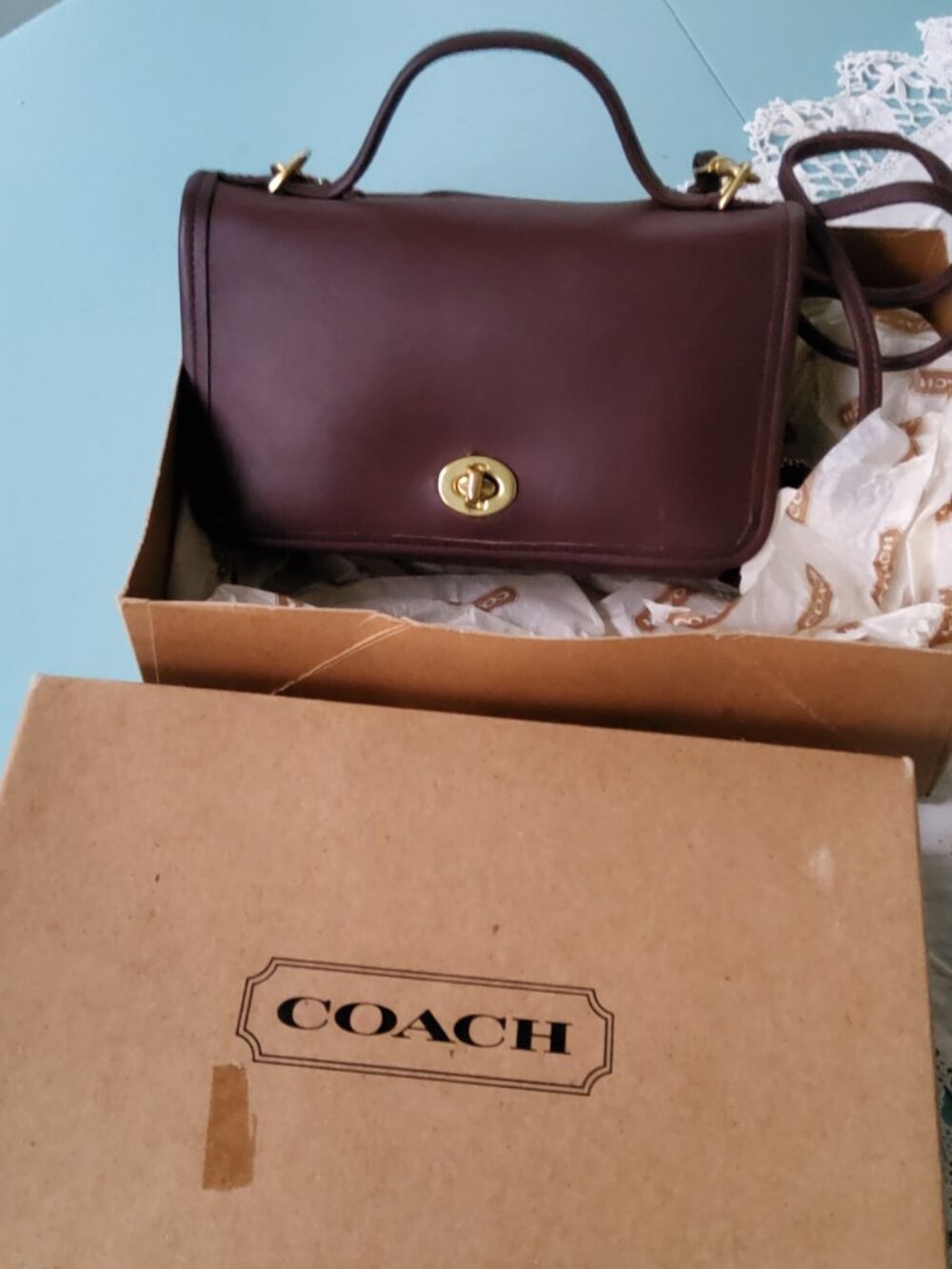 Never Used Still in Original Box Vintage Coach Casino Bag In Mahogony 9924